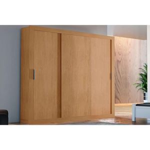 Guarda Roupa 3 Portas De Correr E 4 Gavetas Veneza Naturalle-ripado 3d - Rufato