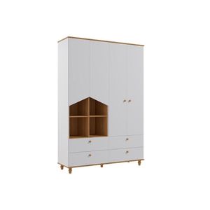 Guarda Roupa Infantil 4 Portas E 4 Gavetas Casinha Branco-nature - Permóbili Baby