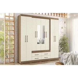 Guarda Roupa 8 Portas (2 C- Espelho) E 4 Gavetas C- Pés Nápoles Jatobá-areia - Santos Andirá