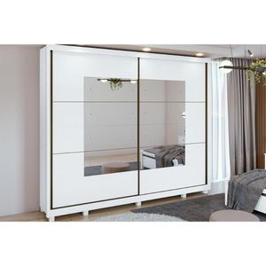 Guarda Roupa 2 Portas De Correr C- Espelho E 6 Gavetas C- Pés Toronto Branco - Lopas