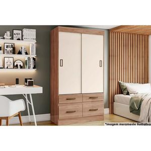 Guarda Roupa 2 Portas De Correr E 4 Gavetas Briz Be25 Flex Jequitiba-jequitiba Ou Off White - Henn