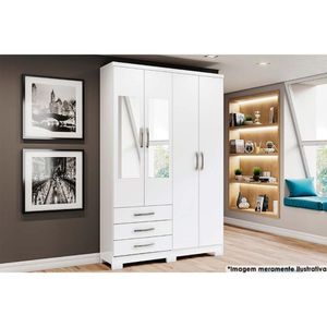 Guarda Roupa 4 Portas (2 C- Espelho) E 3 Gavetas C- Pés Caju Da135 Branco - Henn