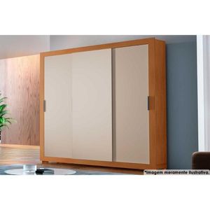 Guarda Roupa 3 Portas De Correr E 4 Gavetas C- Pés Veneza Naturale-off White - Rufato