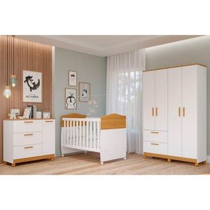 Quarto De Bebê Completo Jujuba 3 Peças (guarda Roupa+cômoda+berço) Nature-branco - Permóbili Baby