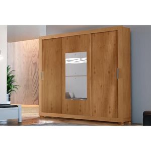 Guarda Roupa Solteiro 3 Portas De Correr (1 C- Espelho) E 4 Gavetas C- Pés Veneza Premium Naturalle-ripado 3d - Rufato