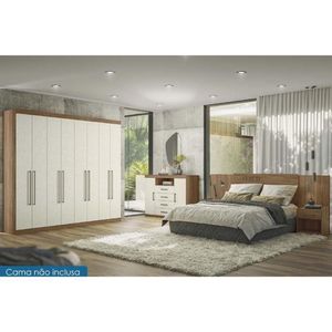 Quarto Casal Completo 3 Peças (1guardaroupa+1cama+1cômoda) Qc93 Jatoba/areia - Santos Andirá