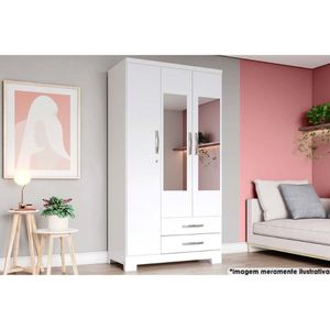 Guarda Roupa 3 Portas (2 C- Espelho) E 2 Gavetas C- Pés Açaí Da133 Branco - Henn
