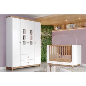 Quarto De Bebê Completo Aconchego 2 Peças (1 Guarda Roupa + 1 Berço) Qi82 Branco-jequitiba - Henn