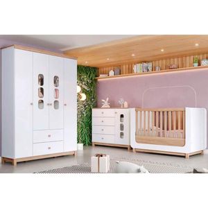 Quarto De Bebê Completo Aconchego 3 Peças (1 Guarda Roupa + 1 Berço + 1 Cômoda) Qi80 Branco-jequitiba - Henn