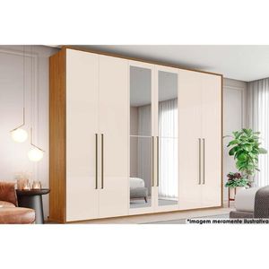 Guarda Roupa 6 Portas Casal (2 C- Espelho) E 6 Gavetas Atalaia Nature-off White - Henn