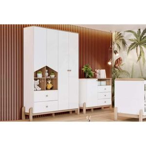 Quarto De Bebê Completo Ternura 2 Peças (1 Guarda Roupa + 1 Cômoda) Qi90 Branco-jequitiba - Henn