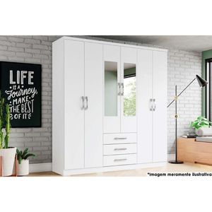 Guarda Roupa 6 Portas (2 C- Espelho) E 3 Gavetas Caju Da136 Branco - Henn