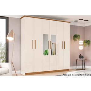 Guarda Roupa 6 Portas (2 C- Espelho) E 3 Gavetas Cover Off White-nature - Henn
