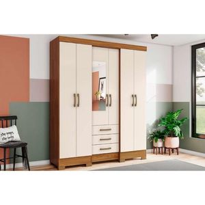 Guarda Roupa 6 Portas (1 C- Espelho) E 3 Gavetas Briz B23 Nature-off White - Henn