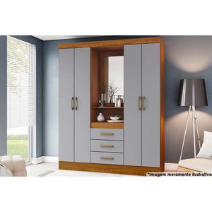Guarda Roupa 4 Portas E 3 Gavetas C- 1 Espelho Briz B24 Nature-cinza - Henn