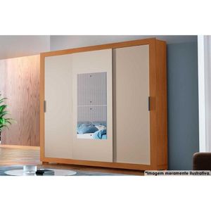 Guarda Roupa 3 Portas De Correr (1 C- Espelho) E 4 Gavetas C- Pés Veneza Premium Naturale-off White - Rufato