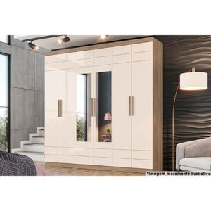 Guarda Roupa 6 Portas (2 C- Espelho) E 3 Gavetas Flora Rústico-off White - Henn