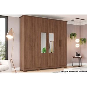 Guarda Roupa 6 Portas (2 C- Espelho) E 3 Gavetas C- Pés Cover Castanho - Henn