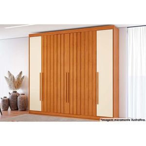 Guarda Roupa 6 Portas (4 Ripadas) E 8 Gavetas Grécia Cinamomo-off White - Conquista