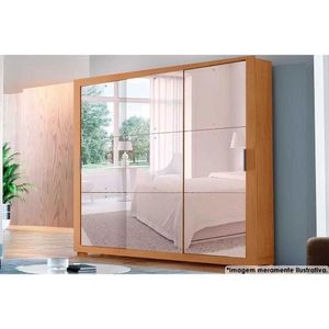 Guarda Roupa 3 Portas De Correr C- Espelho E 4 Gavetas C- Pés Veneza Gold Naturale - Rufato