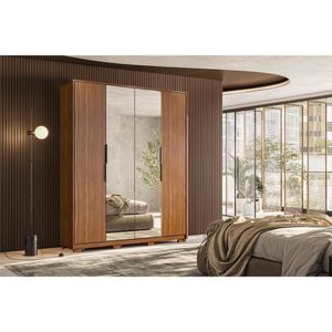 Guarda Roupa 4 Portas E 3 Gavetas C- 2 Espelhos E Pés Attore Amêndola Touch - Demóbile