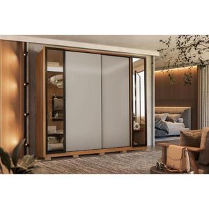 Guarda Roupa 4 Portas De Correr E 4 Gavetas C- 2 Vidros Reflecta E Pés Laredo Flex Amêndola-amêndola Ou Nude - Demóbile