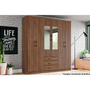 Guarda Roupa Casal 6 Portas (2 C- Espelho) E 3 Gavetas Caju Da136 Castanho - Henn