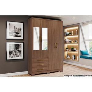 Guarda Roupa Casal 4 Portas (2 C- Espelho) E 3 Gavetas C- Pés Caju Da135 Castanho - Henn