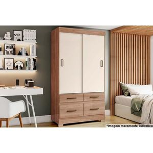 Guarda Roupa Casal 2 Portas De Correr E 4 Gavetas C- Pés Briz Be25 Flex Jequitiba-jequitiba Ou Off White - Henn
