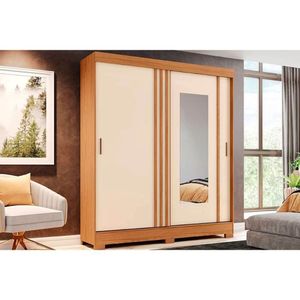 Guarda Roupa Casal 2 Portas De Correr (1 C- Espelho) E 2 Gavetas C- Pés Briz B353 Nature-cinza-off White - Henn