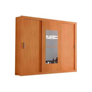 Guarda Roupa Solteiro 3 Portas De Correr (1 C- Espelho) E 4 Gavetas Veneza Premium Naturalle-ripado 3d - Rufato