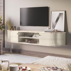 Rack Bancada Suspensa 2 Portas Para Tv De 75 Algarve Calacata Off White