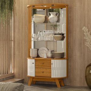 Cristaleira Com Espelho Led 4 Portas 2 Gavetas Moss Cinamomo Off White