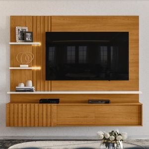 Painel Bancada Suspensa Com Led 3 Portas Atena Cinamomo Off White