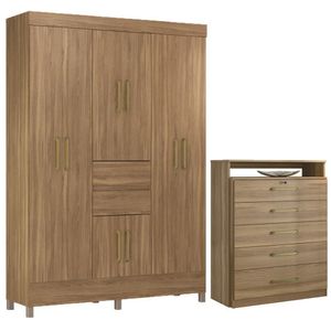 Kit Guarda Roupa Casal 8 Portas Munique Cômoda Triunfo Amêndola Touch