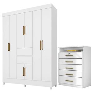 Kit Guarda Roupa Casal 8 Portas Munique Cômoda Triunfo Branco