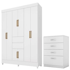 Kit Guarda Roupa Casal 8 Portas Munique Cômoda Astral Branco