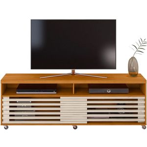 Rack Bancada Foz 2 Portas Rodízios Tv Até 75 Polegadas Cinamomo/off White