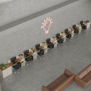 Conjunto De Escritório Smart 7 Livreiro 2 Buffet E 8 Mesas 90cm - Off White E Cedro Off White E Cedro