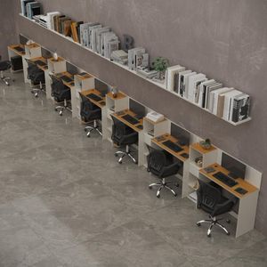 Conjunto De Escritório Smart 6 Livreiro E 7 Mesas 90cm - Off White E Cedro Off White E Cedro