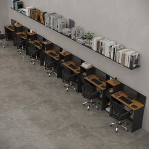Conjunto De Escritório Smart 6 Livreiro E 7 Mesas 90cm - Preto E Cedro Preto E Cedro