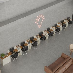 Conjunto De Escritório Smart 7 Livreiro 1 Buffet E 8 Mesas 90cm - Off White E Cedro Off White E Cedro