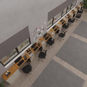 Conjunto De Escritório Smart 8 Livreiro 1 Buffet E 9 Mesas 90cm - Off White E Cedro Off White E Cedro