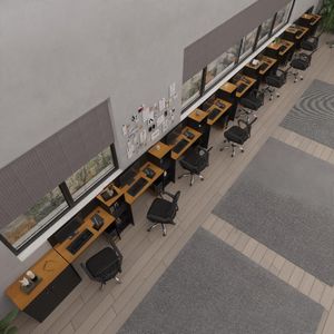 Conjunto De Escritório Smart 8 Livreiro 1 Buffet E 9 Mesas 90cm - Preto E Cedro Preto E Cedro