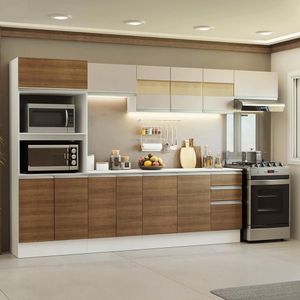 Armário De Cozinha Completa 100% MDF 310 Cm Smart 02 Branco/Rustic/Crema