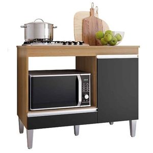 Balcão Para Cooktop Cátia 1 Porta Com Tampo Amêndoa Preto