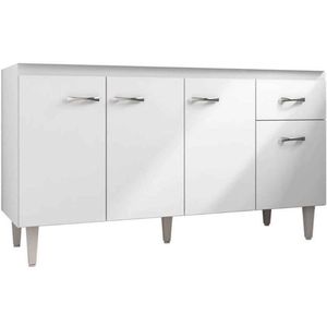 Balcão de Pia Para Cozinha 150 Cm Graziela 4 Portas 1 Gaveta Branco Preto