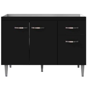 Balcão de Pia Para Cozinha 120 Cm Graziela 3 Portas 1 Gaveta Preto