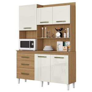 Kit Cozinha 5 Portas 3 Gavetas 1 Prateleira Externa Safira Atacama Off White