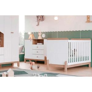 Quarto De Bebê Completo Ternura 2 Peças (1 Cômoda + 1 Berço) Qi92 Branco-jequitiba - Henn